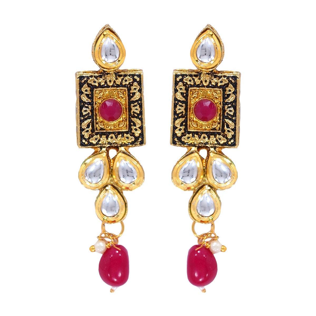 Etnico 18K Gold Plated Traditional Handcrafted Choker Necklace Jewellery Set Encased with Faux Stone Studded & Pearl for Women/Girls (K7082Q)