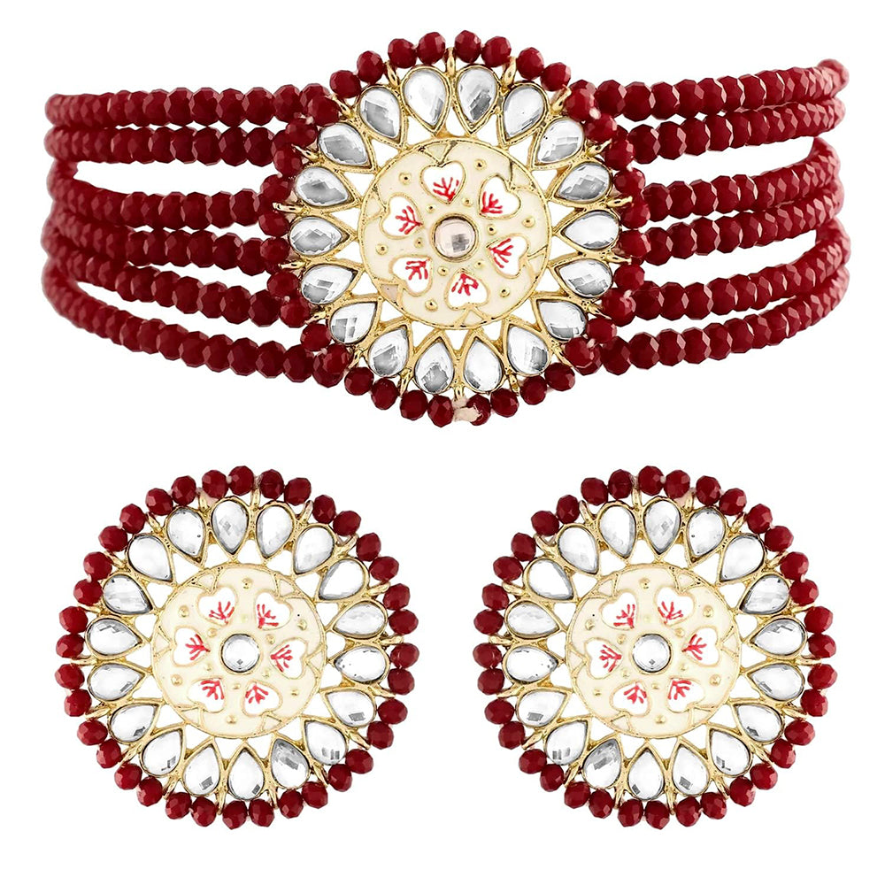 Etnico 18k Gold Plated Traditional Choker Set Glided With Kundan & Pearls For Women/Girls (K7203M)