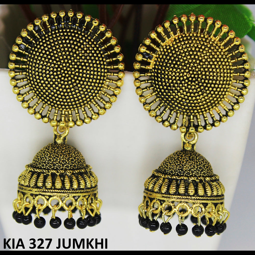 Mahavir Gold Plated Beads And Meenakari Jhumki Earrings