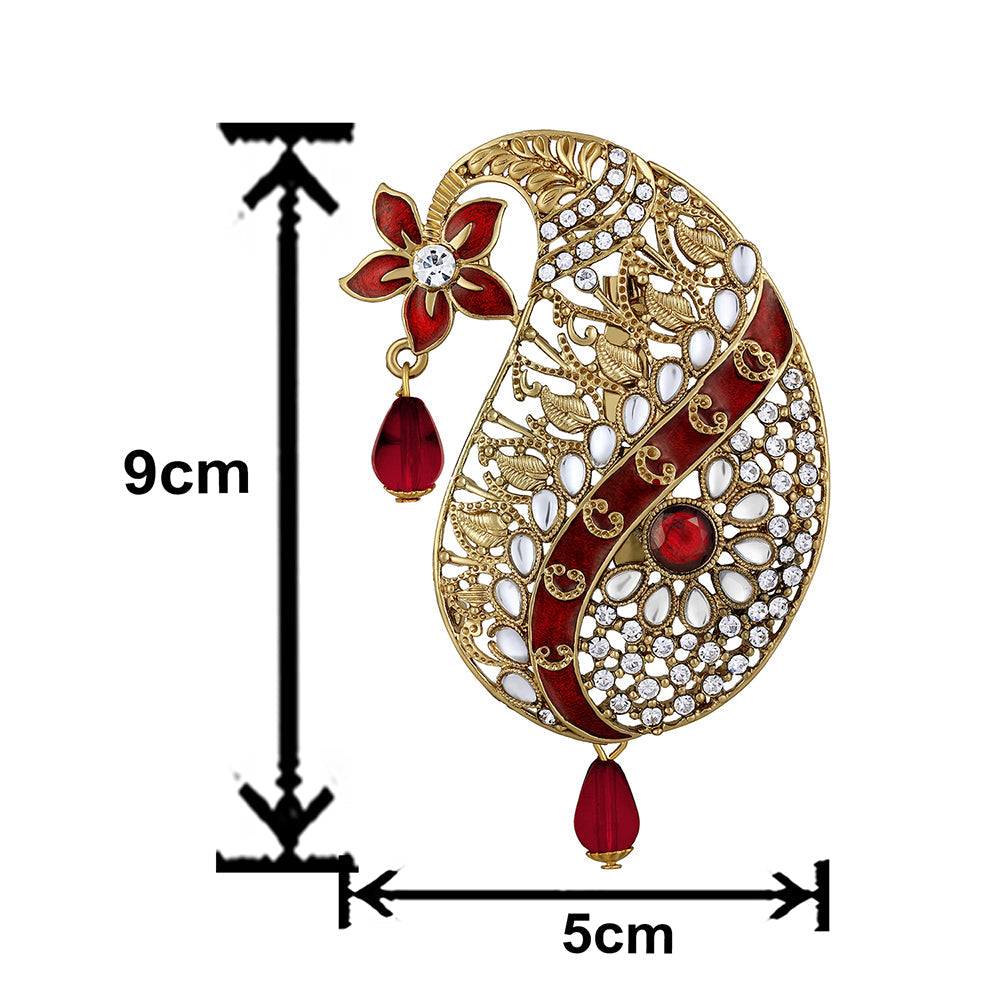 Mahi Red and White Crystals Floral Kalangi Brooch for Groom / Men (KL1001009G)