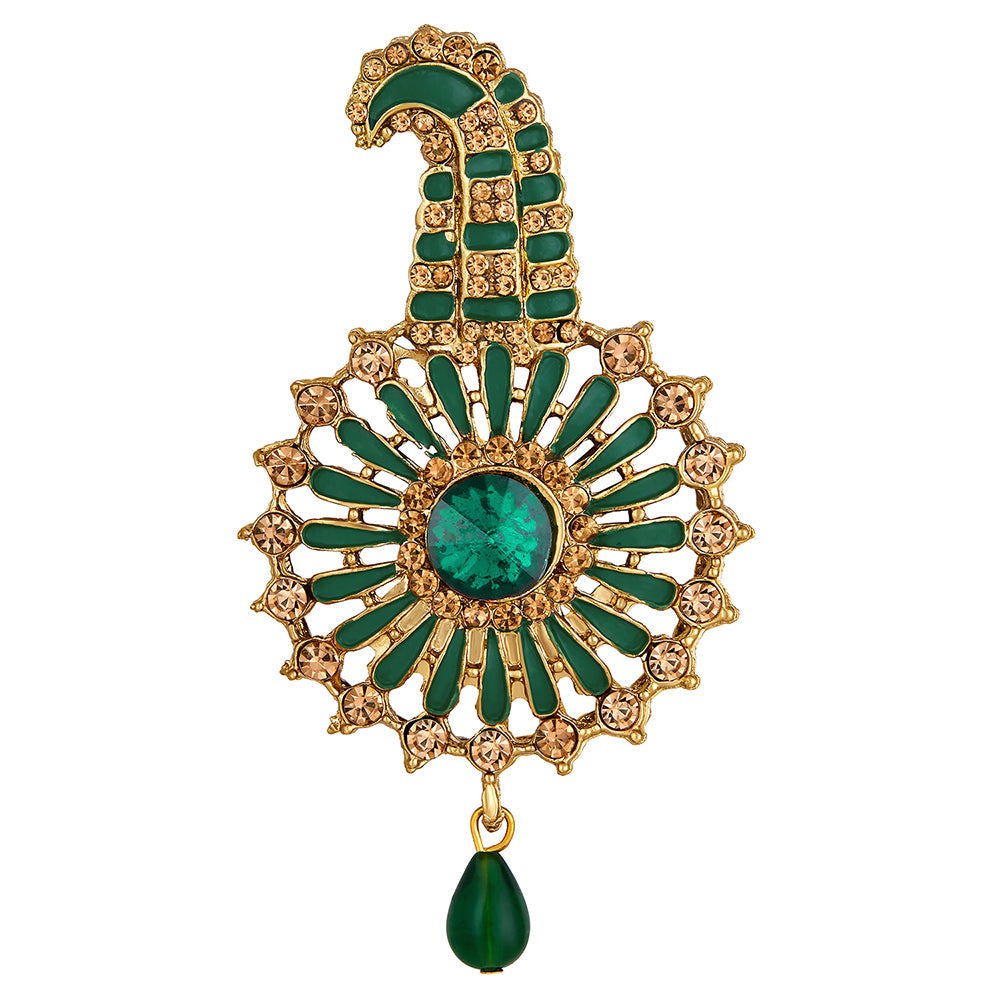 Mahi Meekari Work Green and Brown Crystals Floral Kalangi Brooch for Groom / Men (KL1001011G)