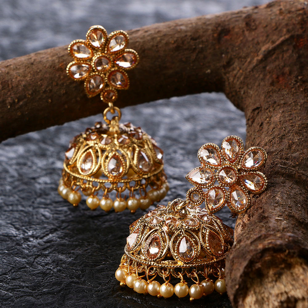 Kord Store Good-Looking Flower Pearl Gold Plated Jhumki Earring For Women - KSEAR70044