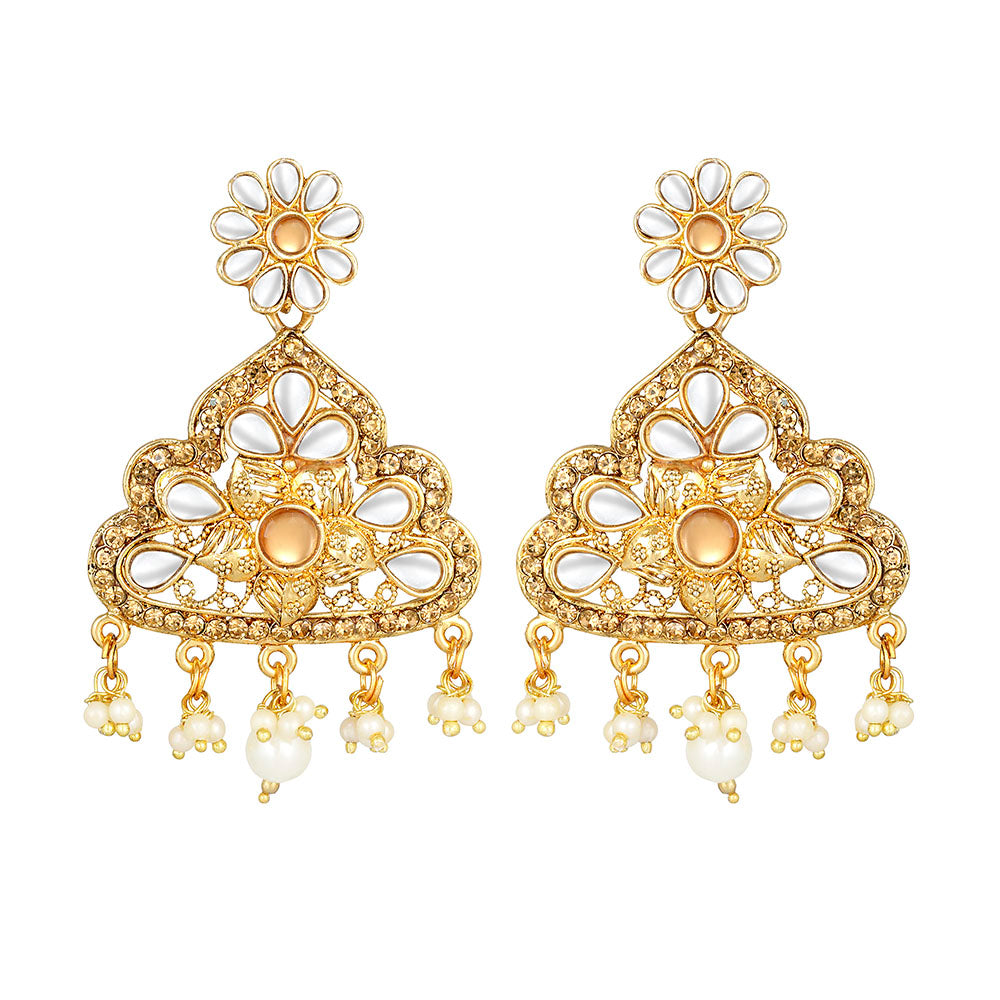 Kord Store Glimmery Flower Latkan Pearl Gold Plated Dangle Earring For Women - KSEAR70213