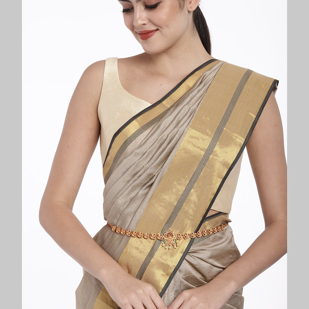 Kord Store Gorgeous Gold plated Ruby and Pearl Kamarbandh For Girls and Women