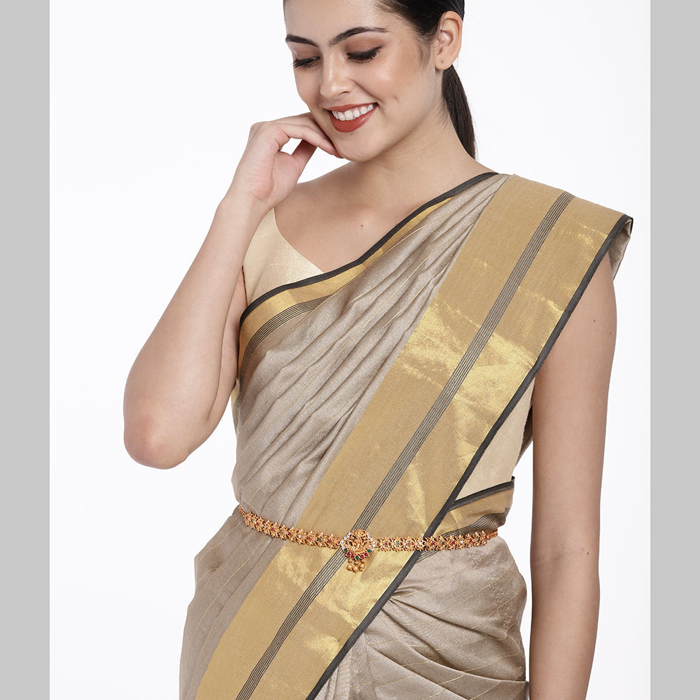 Kord Store Traditional Gold plated Ruby and White Stone Kamarbandh For Girls and Women