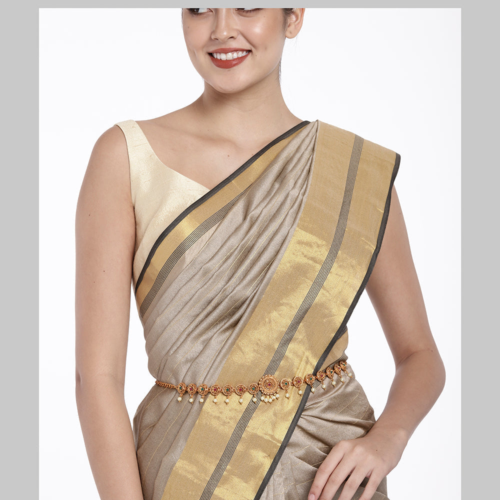 Kord Store Traditional Gold plated Ruby and Pearl Kamarbandh For Girls and Women