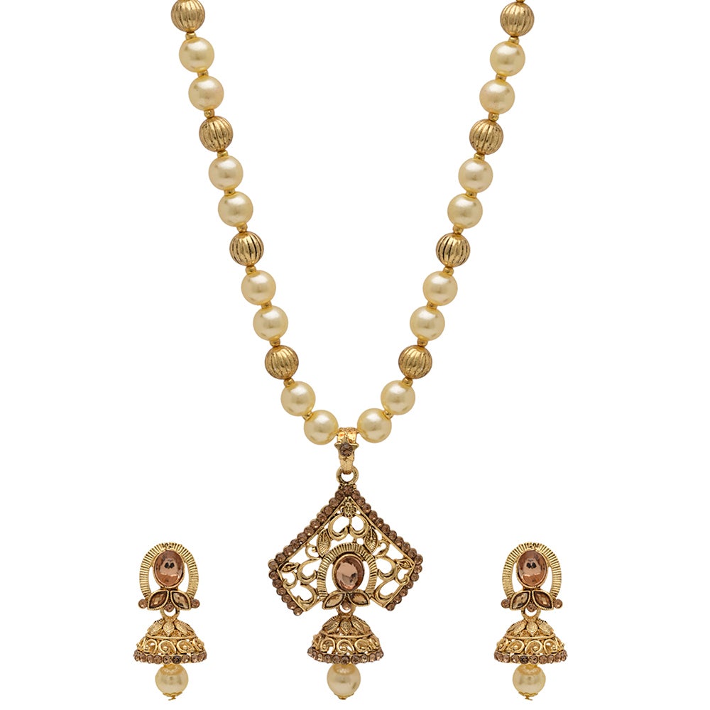 Kord Store Designer Pearls Mala Gold Plated Long Haram Necklace Set For Women - KSNKE60084