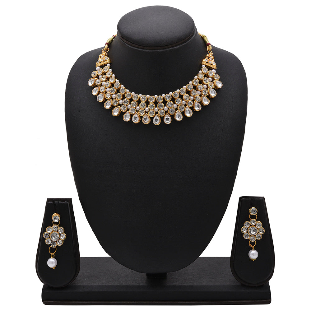 Kord Store Contemporary Ad Stone Gold Plated Choker Necklace Set For Women - KSNKE60105