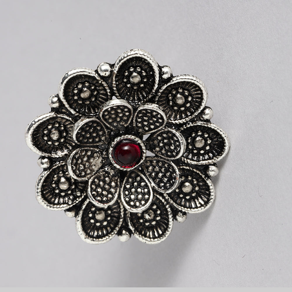 Kord Store Beautiful Adjustable Silver Oxidised Plated Floral Finger Ring For Girls and Women