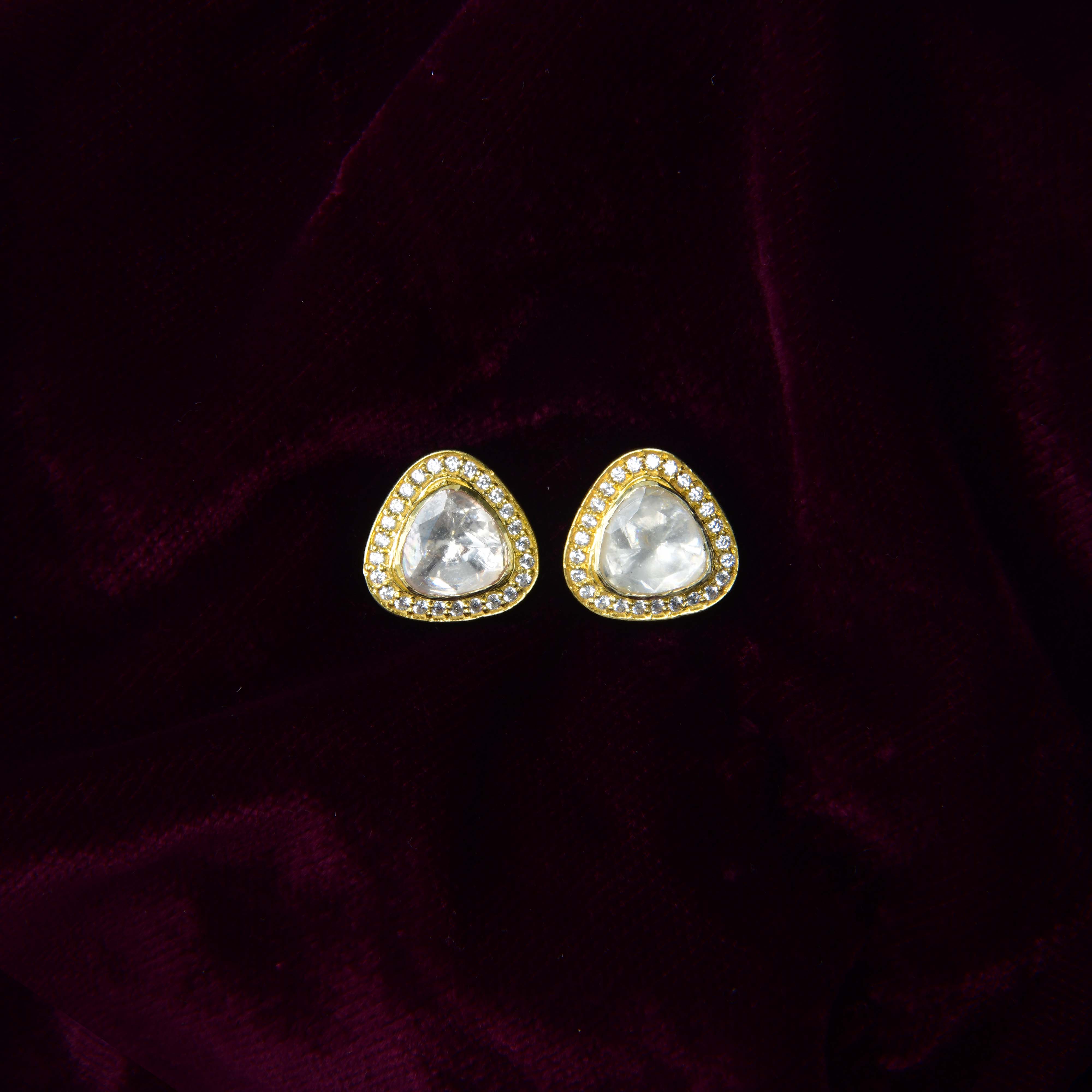 Nipura Kundan 925 Silver Triguni Moissanite Earrings