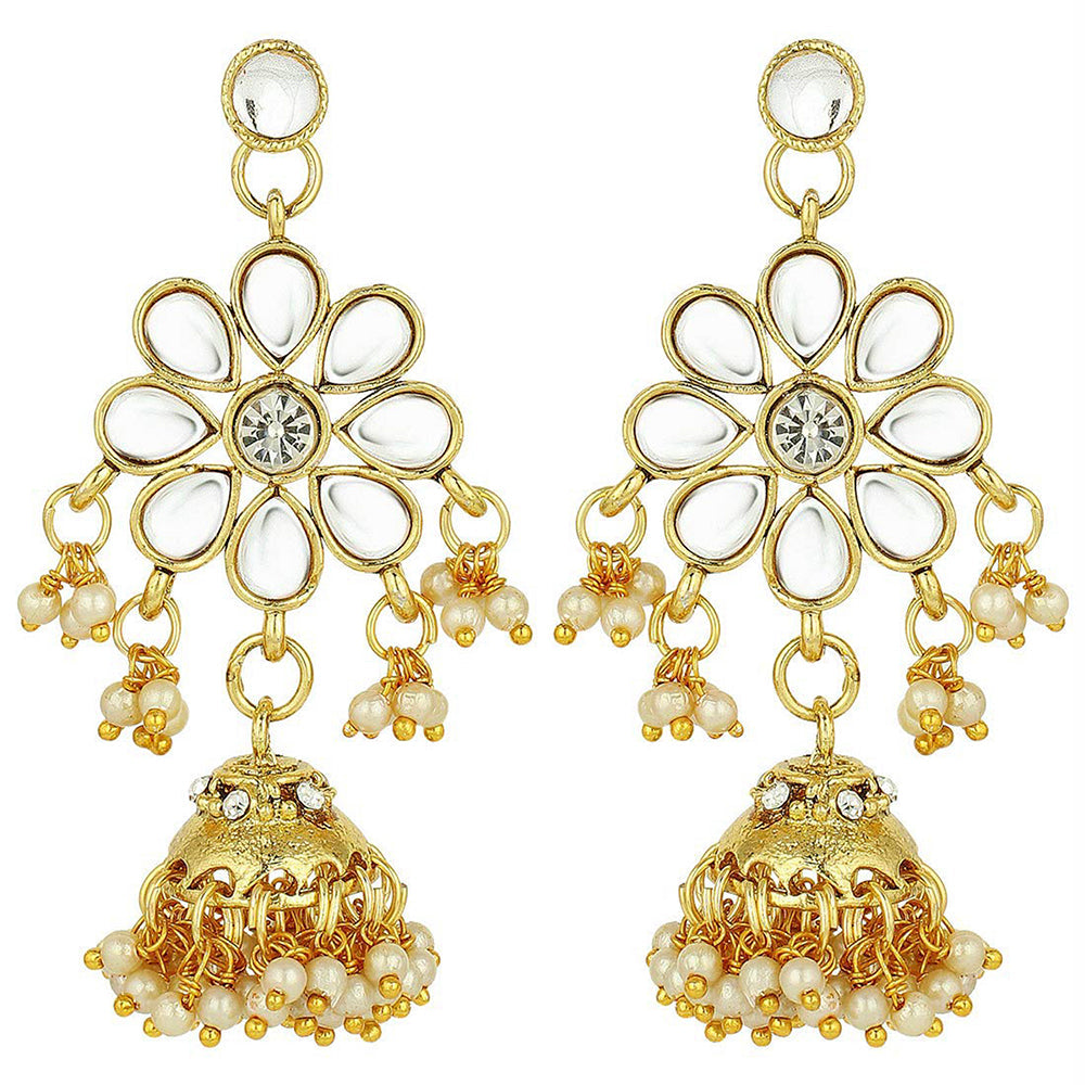 Etnico 3 Layered Multi Strand Floral Kundan & Pearl Beaded Necklace For Women/ Girls (M4094G)