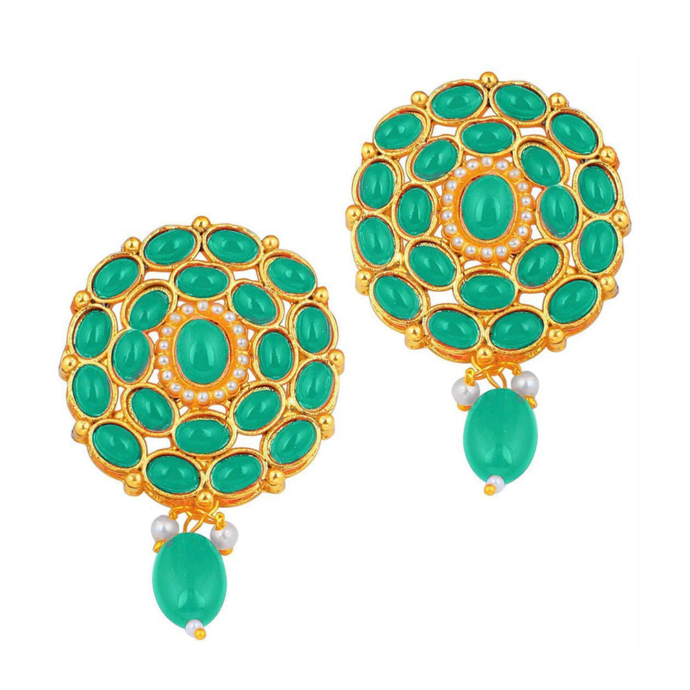 Etnico Pearl Base Metal and Emerald Choker Necklace Set With Mang Tika for Women & Girls (Green)