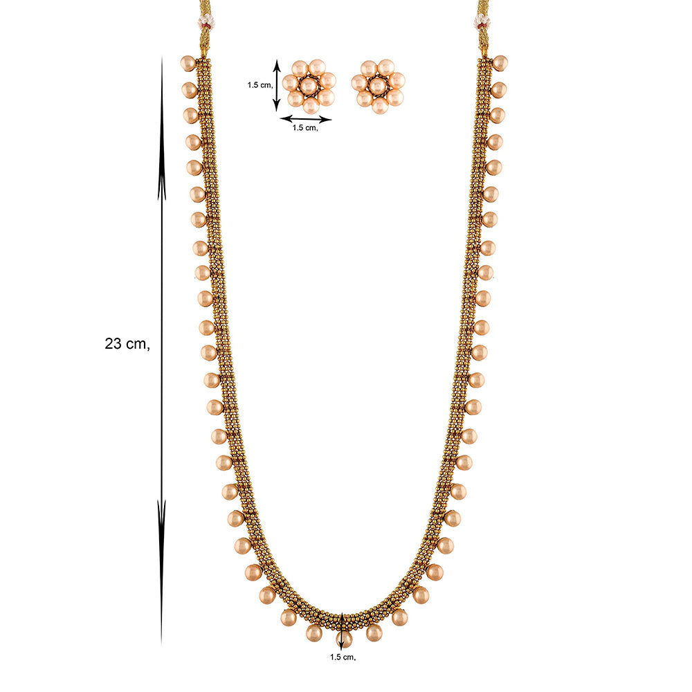Etnico 18K Gold Plated Traditional South Indian Stylish Long Necklace With Earrings For Women & Girls (MC042RG)