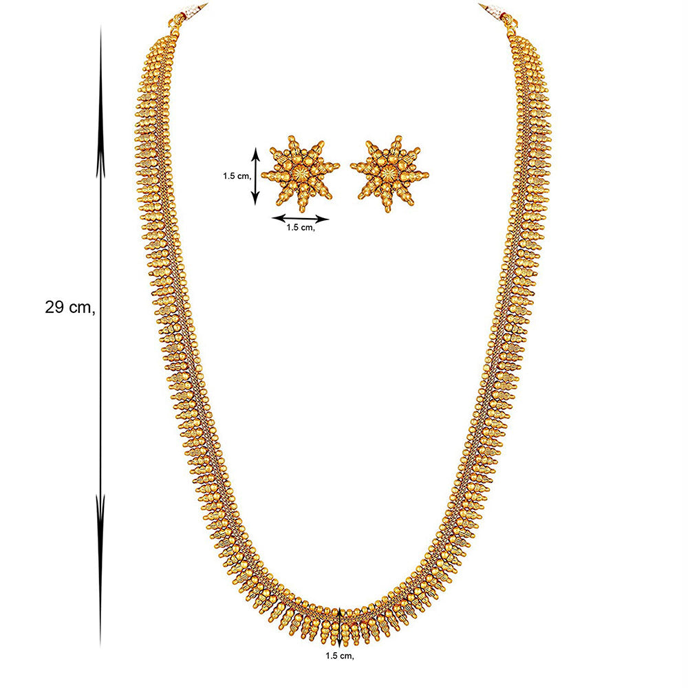 Etnico 18K Gold Plated Traditional South Indian Stylish Golden Leaf work Necklace With Earrings For Women & Girls (MC043)