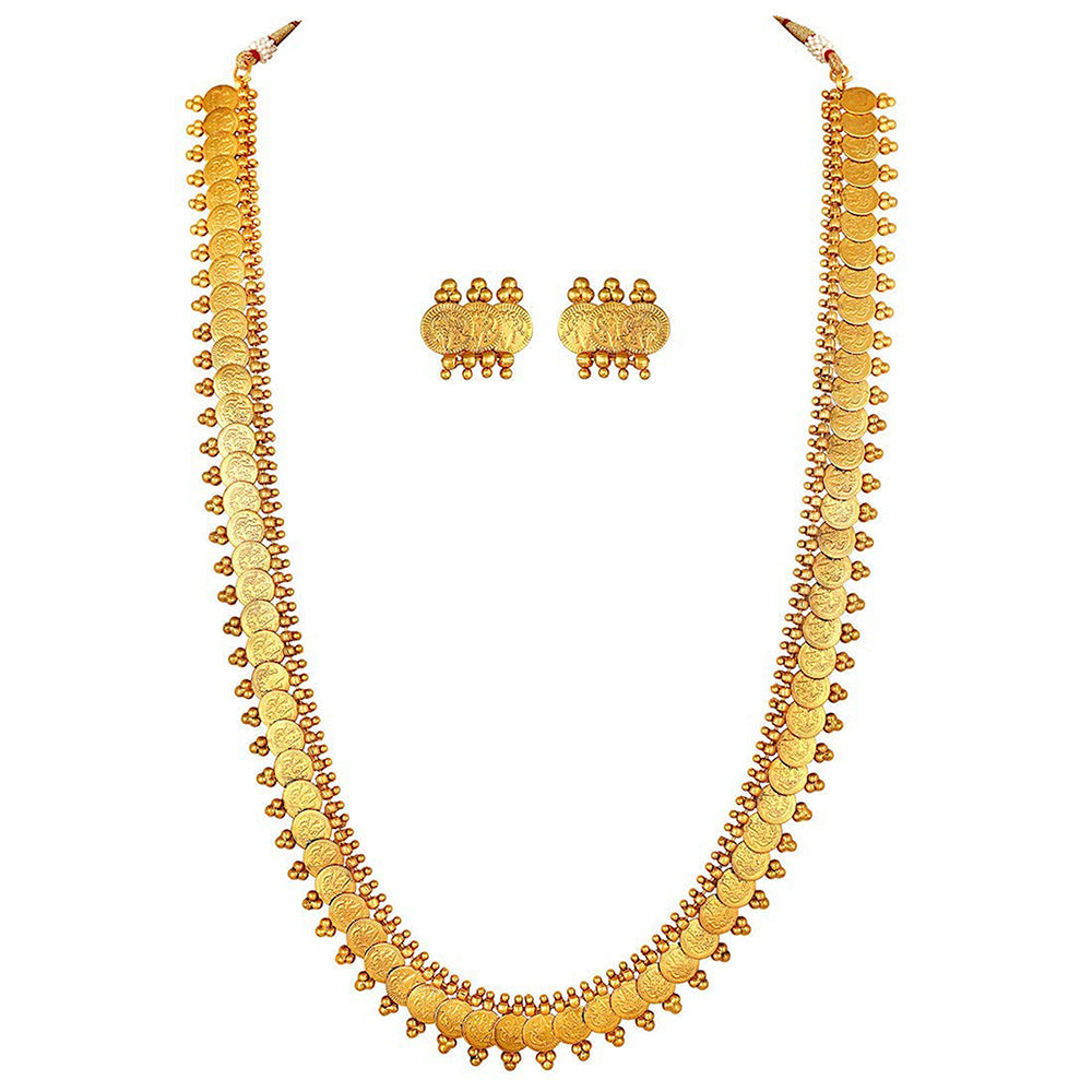 Etnico 18K Gold Plated Traditional South Indian Stylish Coin Maharani Haar Necklace With Earrings For Women & Girls (MC045)