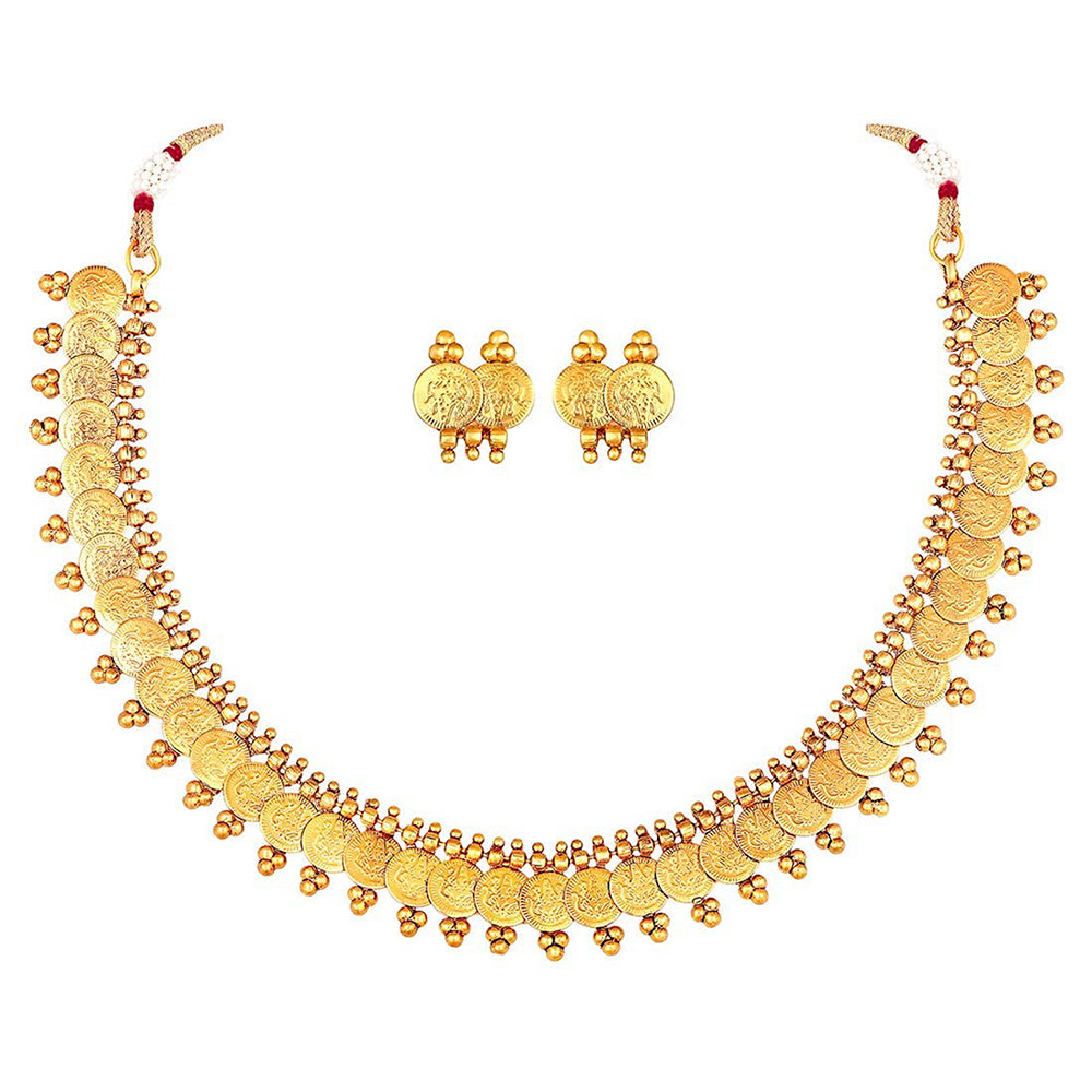 Etnico 18K Gold Plated Traditional South Indian Stylish Coin Necklace With Earrings For Women & Girls (MC061FL)