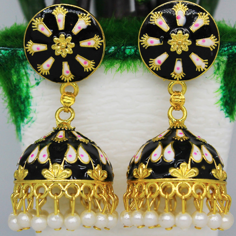 Mahavir Gold Plated Meenakari And Pearl Designer Jhumki Earrings