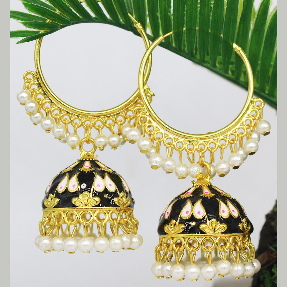 Mahavir Gold Plated Meenakari And Pearl Designer Jhumki Earrings