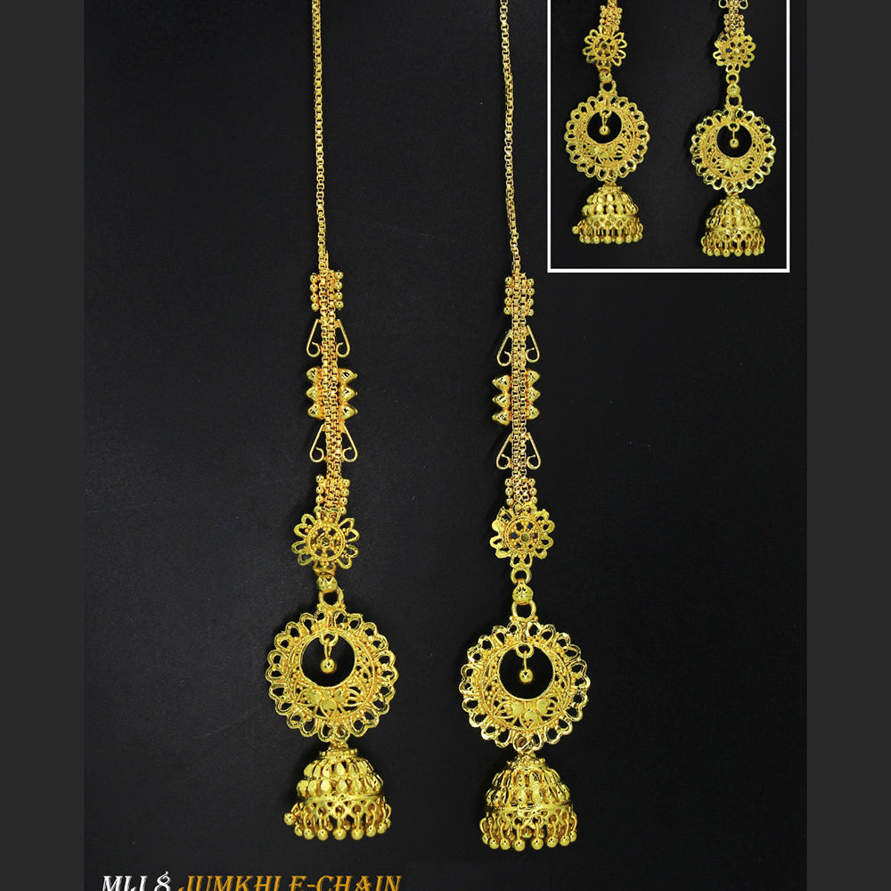 Mahavir Forming Gold Plated Jhumki Earrings With Chain