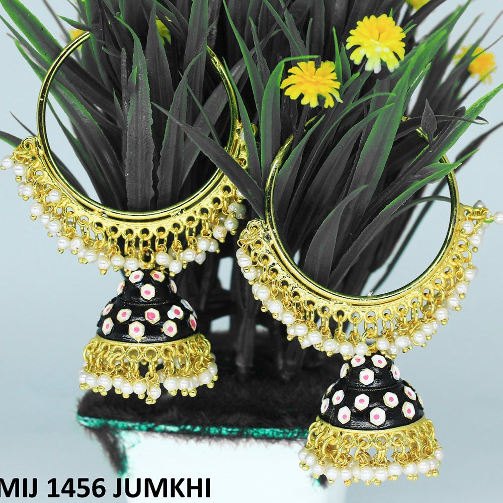 Mahavir Gold Plated Meenakari And Pearl Designer Jhumki Earrings - MIJ 1456 Jumkhi