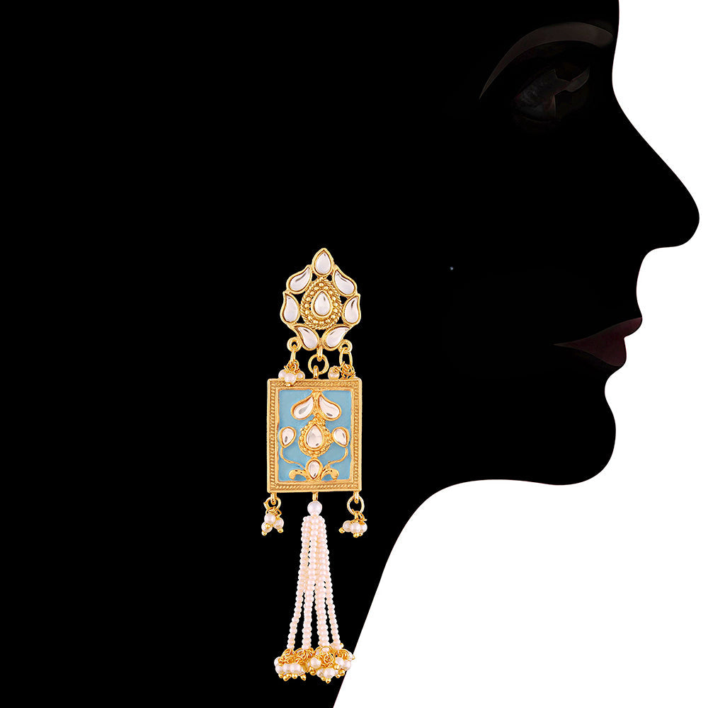 Etnico 18K Gold Plated Traditional Padmavati Pearl & Kundan Meenakari Necklace Jewellery With Earrings For Women (ML118SB)