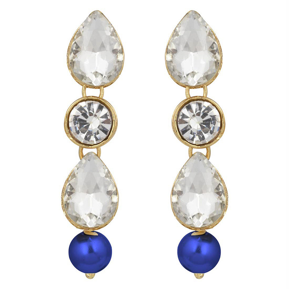 Etnico 18K Gold Plated Traditional Pearl & Stone Studded Necklace Jewellery Set With Earrings For Women (ML140Bl)