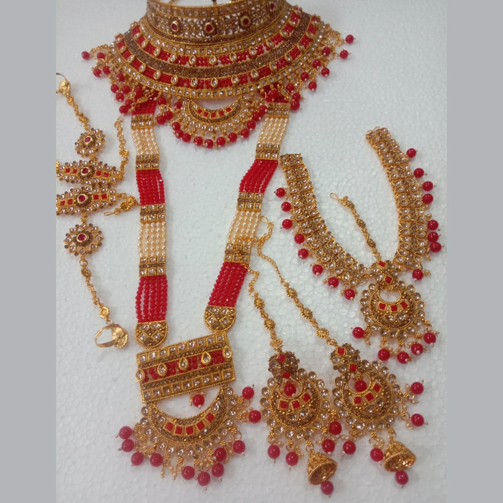 Neetu Art Gold Plated Red Stone And Kundan Bridal Jewellery Set for Women - NABridal66
