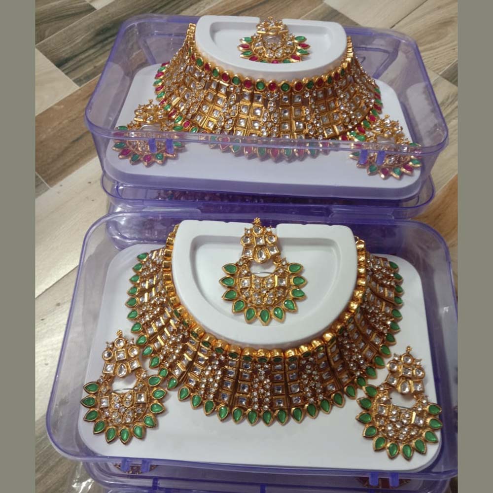 Neetu Art Gold Plated Kundan Stone Choker Necklace Set With Maang tikka