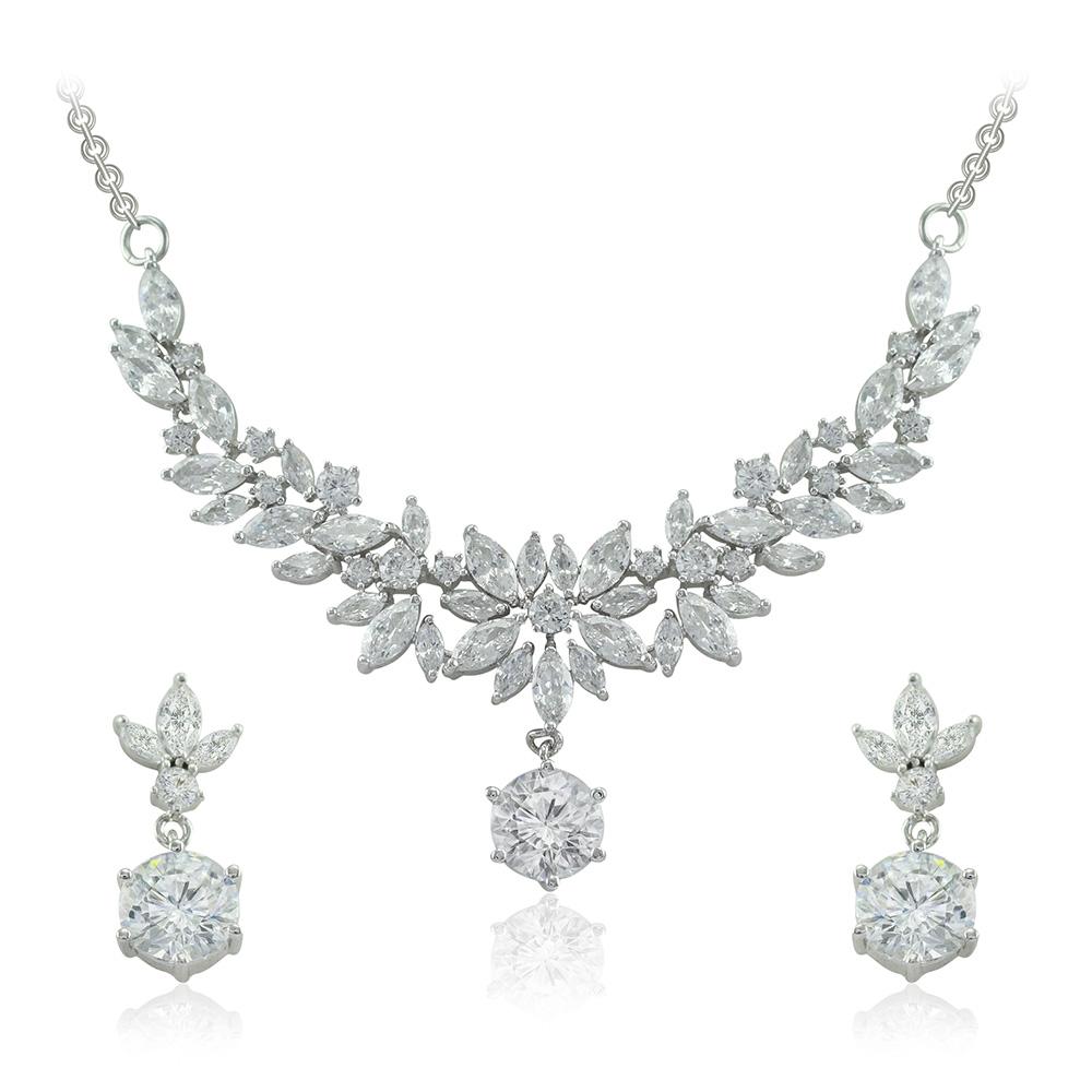 21 Nicole Jewellery Rhodium Plated Cubic Zirconia Necklace Set - NL-226