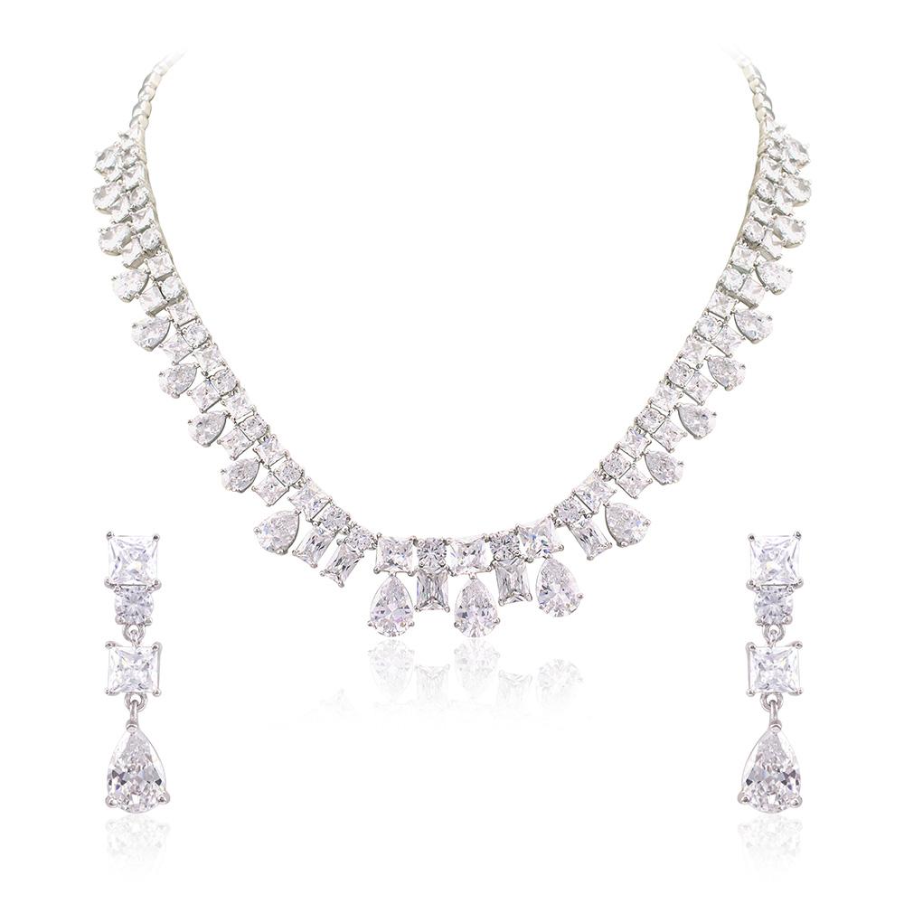 21 Nicole Jewellery Rhodium Plated Cubic Zirconia Necklace Set - NL257
