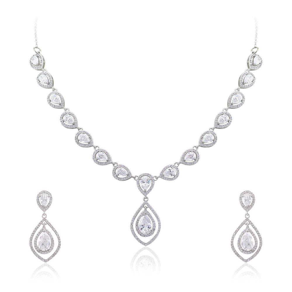 21 Nicole Jewellery Rhodium Plated Cubic Zirconia Necklace Set - NL269