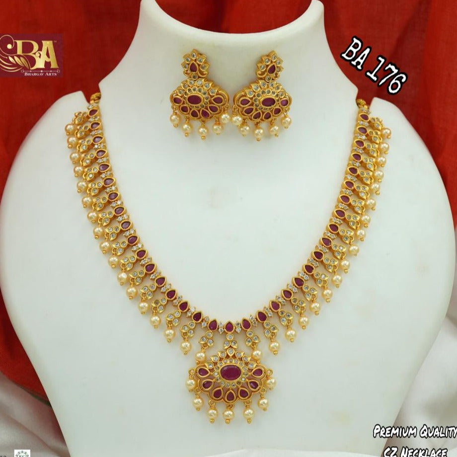 Bhargav Arts Gold Plated Pota Stone Necklace Set