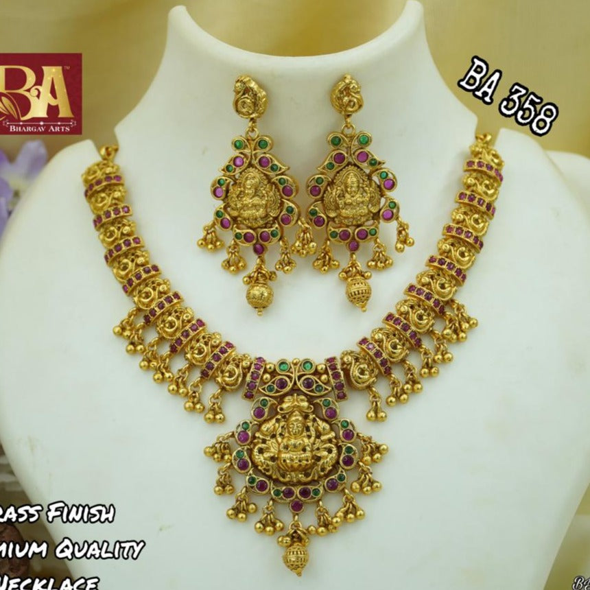 Bhargav Arts Gold Plated Pota Stone Temple Necklace Set