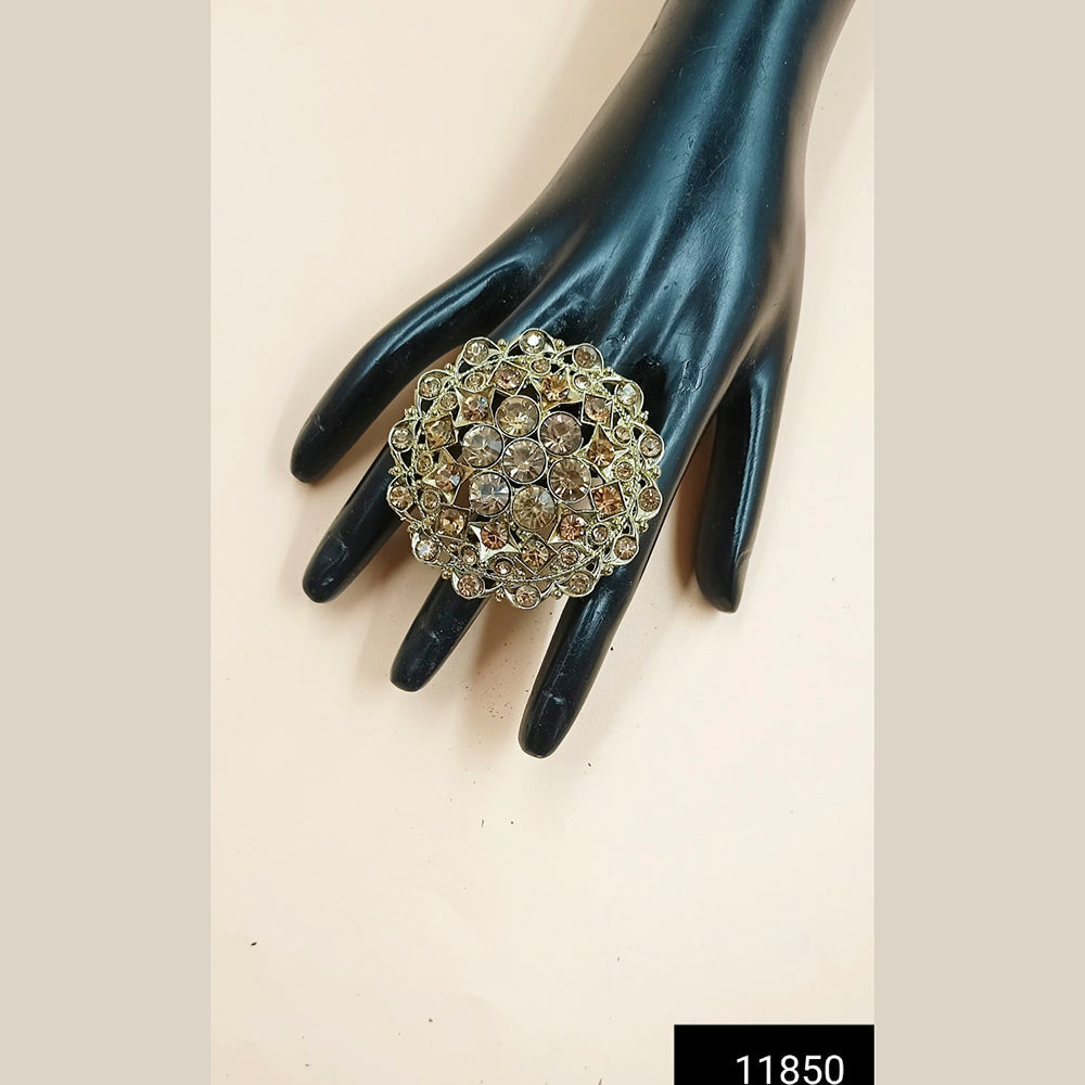 Padmawati Bangles Gold Plated Austrian Stone Adjustable Finger Ring For Women - PBACC296