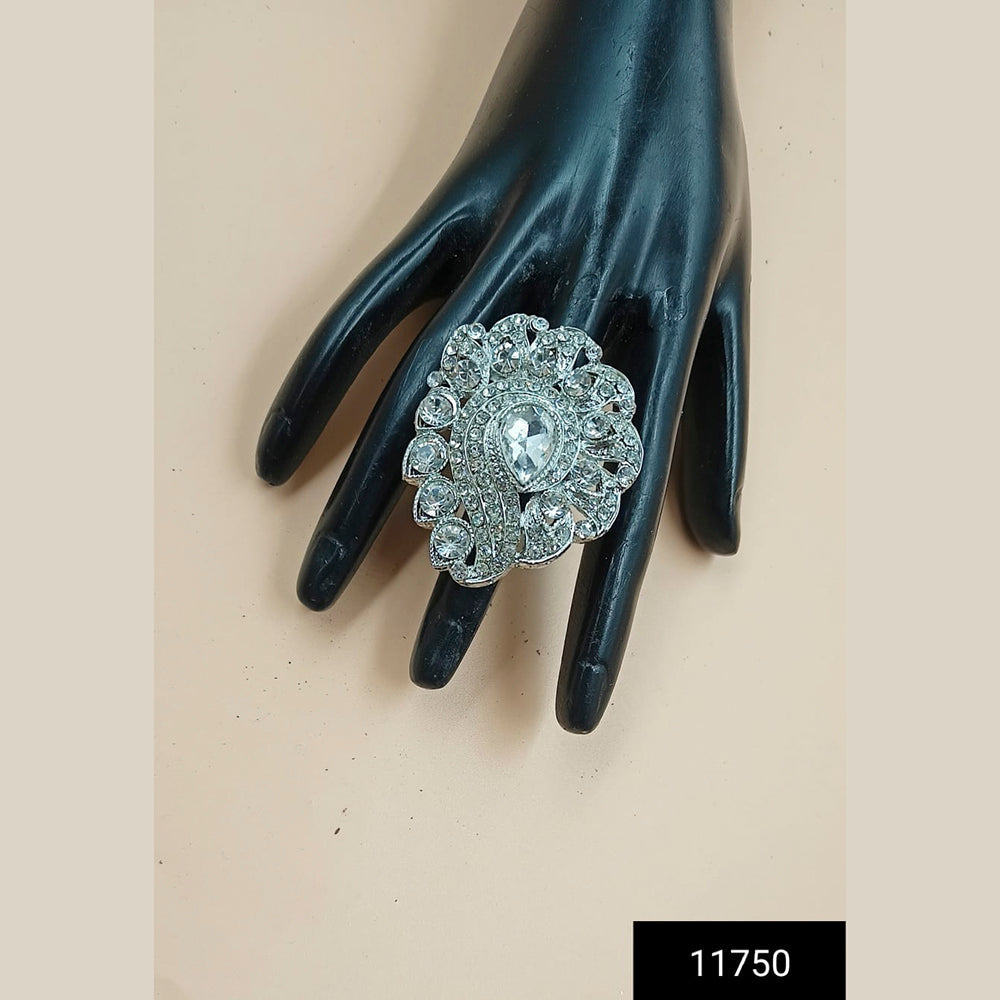 Padmawati Bangles Silver Plated Austrian Stone Adjustable Finger Ring For Women - PBACC299