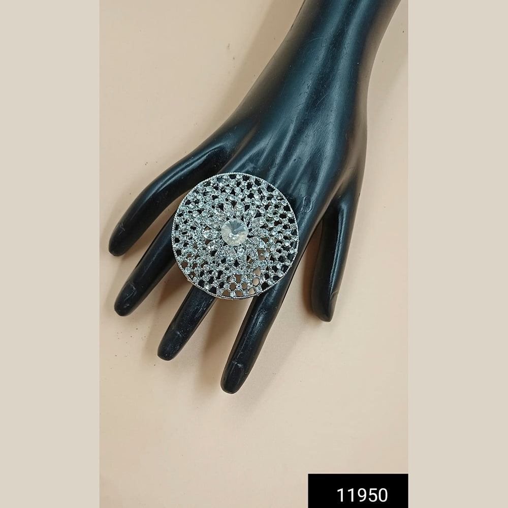 Padmawati Bangles Silver Plated Austrian Stone Adjustable Finger Ring For Women - PBACC304