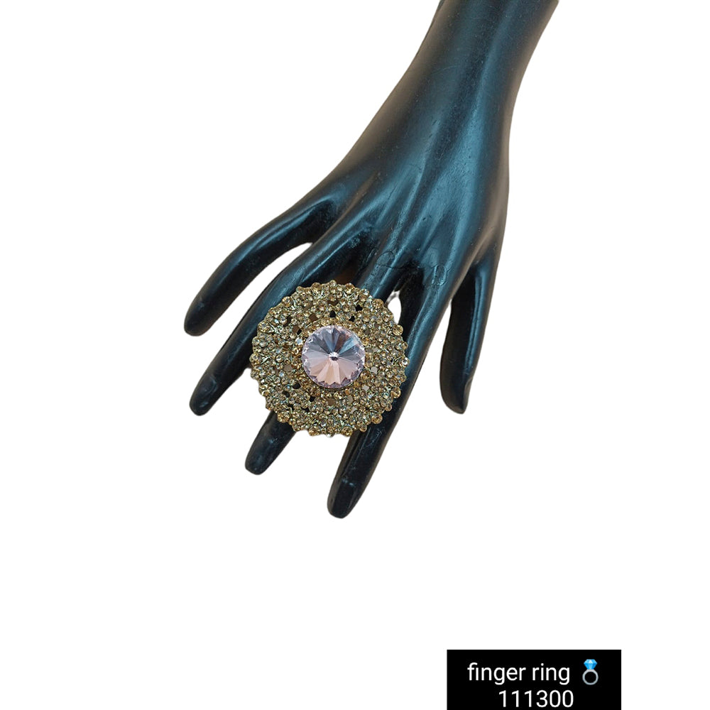 Padmawati Bangles Gold Plated Austrian & Crystal Stone Adjustable Finger Ring For Women