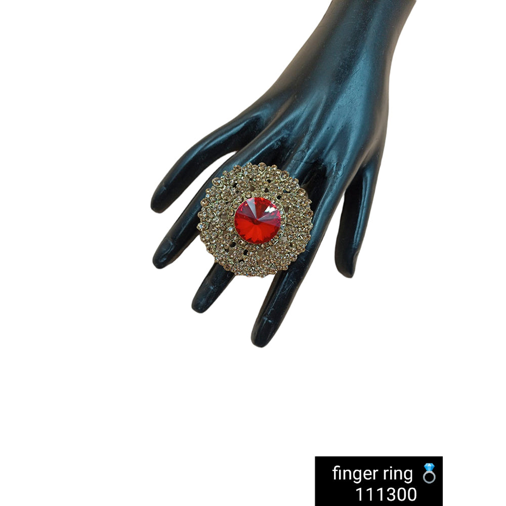 Padmawati Bangles Gold Plated Austrian & Crystal Stone Adjustable Finger Ring For Women