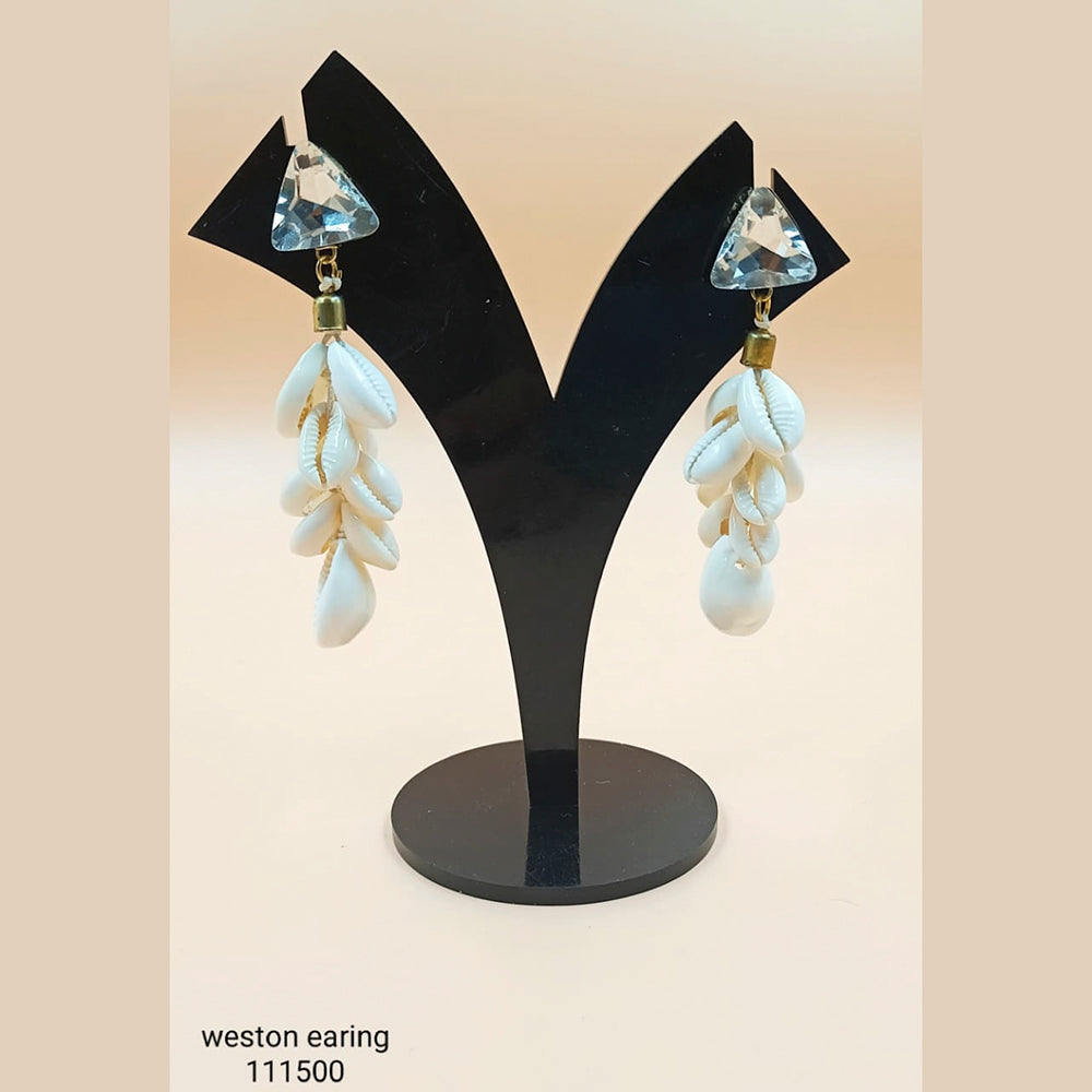 Padmawati Bangles Floral Shell & Crystal Stone Dangler Earrings