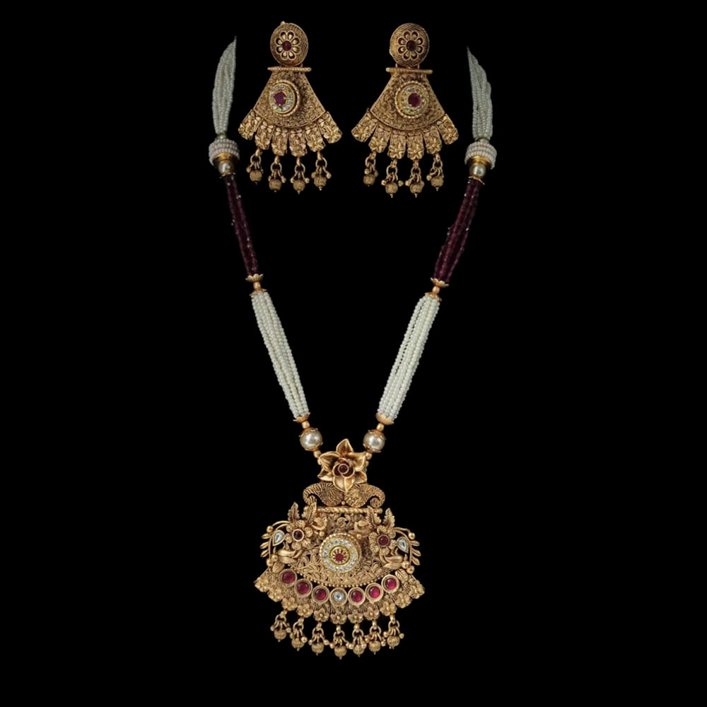 Padmawati Bangles Pota Stone Gold Plated Long Haram Necklace Set