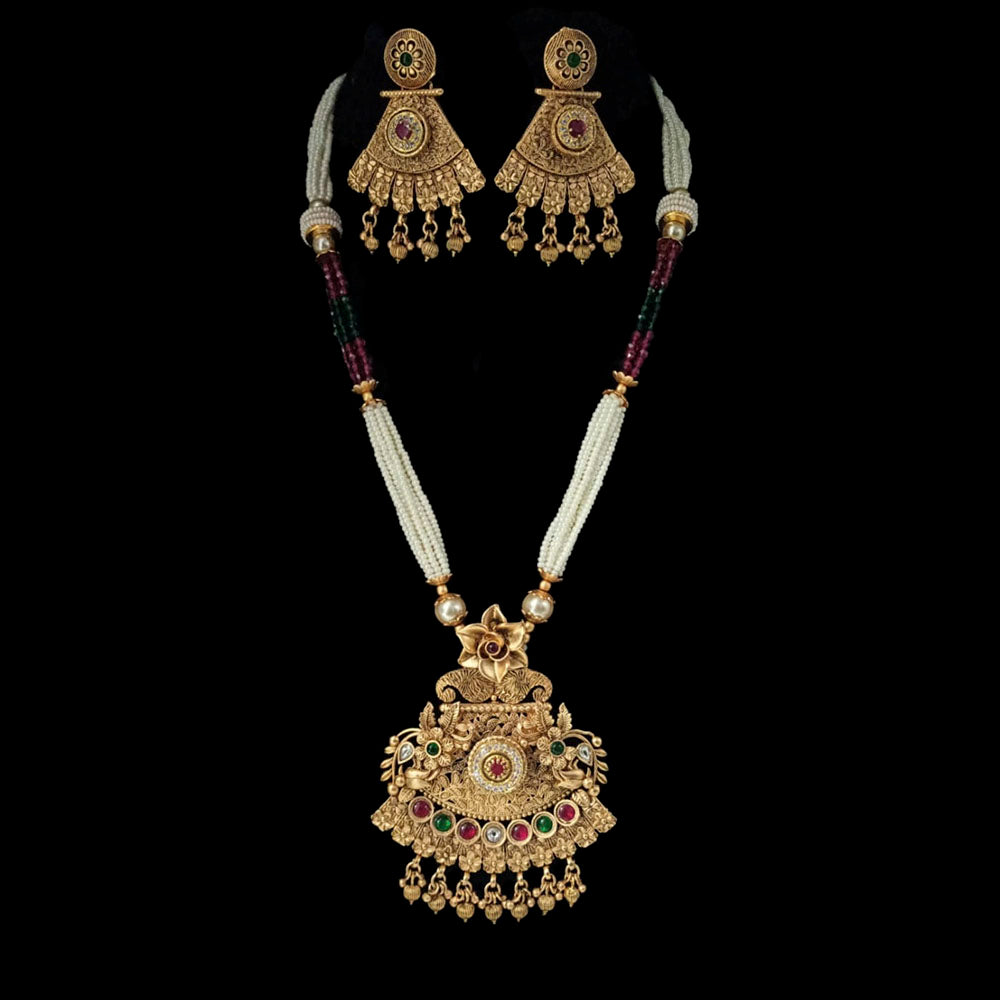 Padmawati Bangles Pota Stone Gold Plated Long Haram Necklace Set