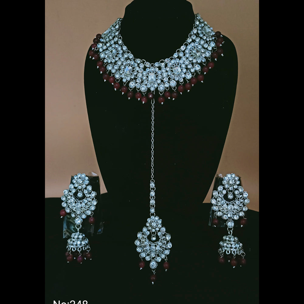 Padmawati Bangles Silver Plated Austrian Stone & Beads Choker Necklace Set
