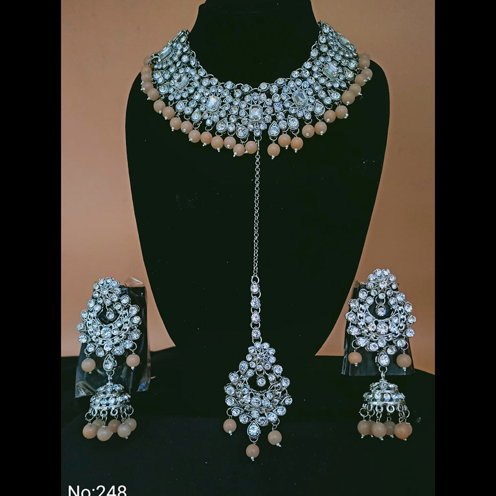 Padmawati Bangles Silver Plated Austrian Stone & Beads Choker Necklace Set