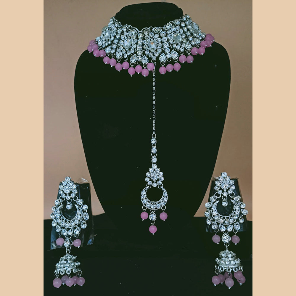 Padmawati Bangles Silver Plated Austrian Stone & Beads Choker Necklace Set
