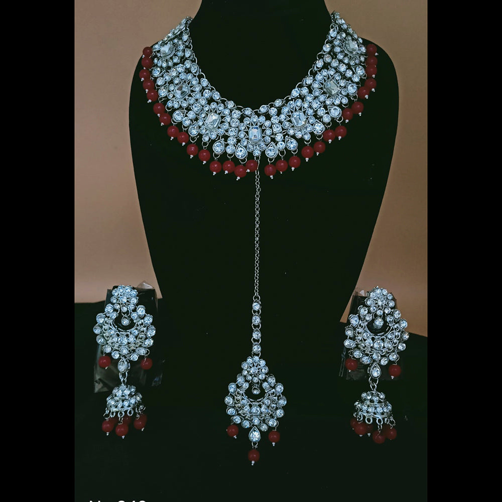 Padmawati Bangles Silver Plated Austrian Stone & Beads Choker Necklace Set