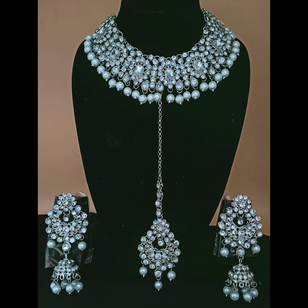Padmawati Bangles Silver Plated Austrian Stone & Beads Choker Necklace Set