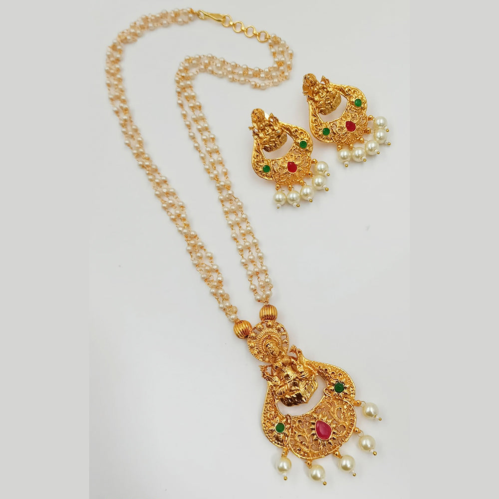 Padmawati Bangles Gold Plated Pink & Green Stone And Pearl Necklace Set