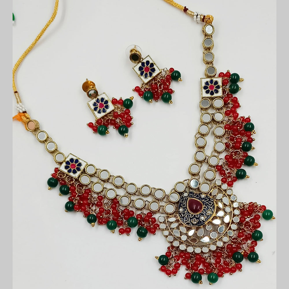 Padmawati Bangles Gold Plated Beads Mirror Necklace Set