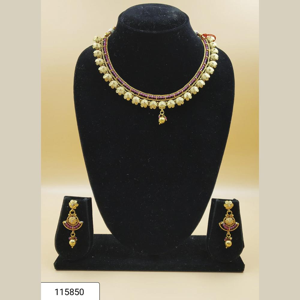 Padmawati Bangles Gold Plated Pink Beads Necklace Set - PBNECK63