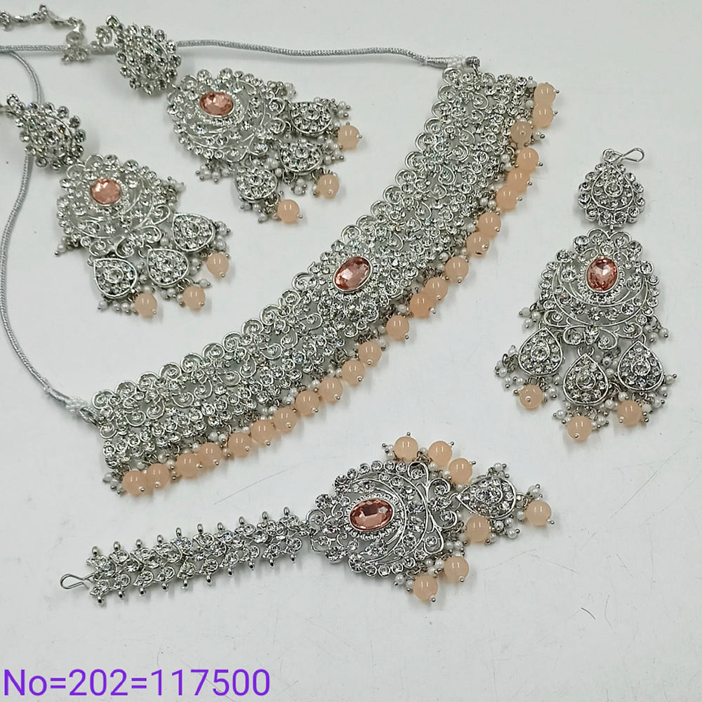 Padmawati Bangles Austrian Stone & Beads Silver Plated Necklace Set